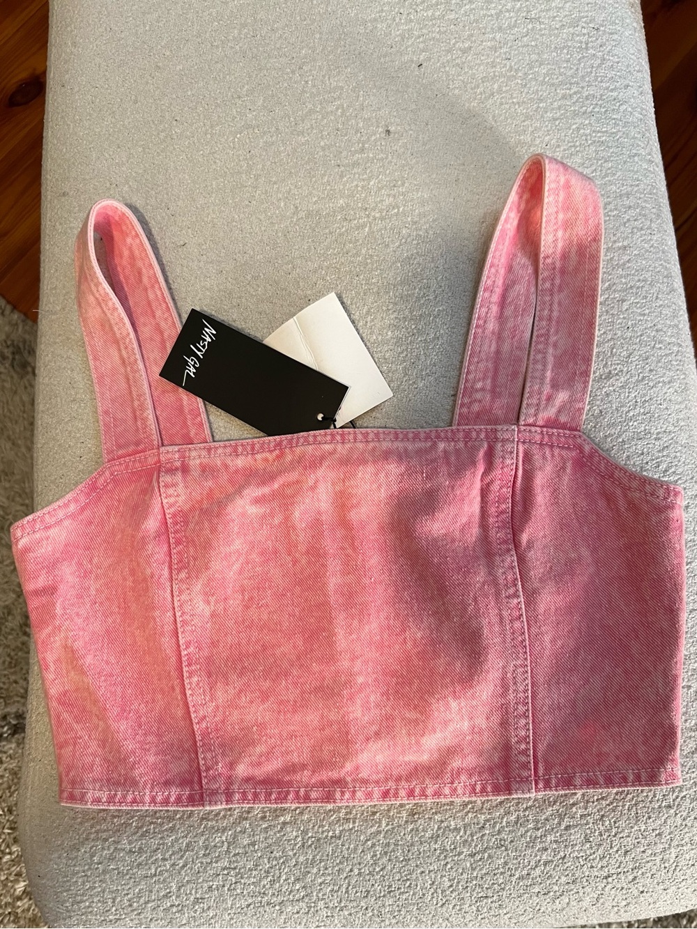 Nasty Gal Pink Washed Denim Crop Tank